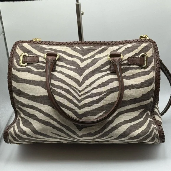MICHAEL KORS HAMILTON ZEBRA PRINT BROWN IVORY EW LARGE SATCHEL NWT RETAIL $368 - Picture 2 of 12